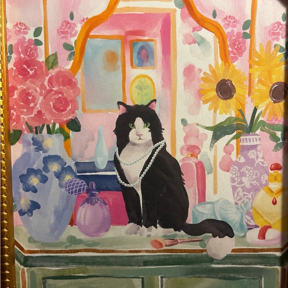 Sapna Shah Colorful Cat Art Print with Gold Frame - Picture 2 of 3